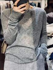 秋季精纺薄款微透羊毛针织衫女宽松外穿流苏边时尚套头毛衣打底衫，女装针织衫/毛衣，洁纯羊绒