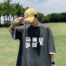 JT55097-P25假两件短袖t恤男大码胖子半袖体恤半截袖港风，男装T恤，电商A040