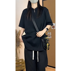 重磅半拉链亨利领短袖T恤宽松型设计感休闲风上衣男T3705-特价P27，男装T恤，电商A007