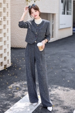 木夕儿女装2026秋装新款时尚优雅穿着舒适显瘦版型圆领设计两件套，女装套装/套裙，尚娜萱