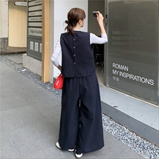马甲背心针织打底衫阔腿裤三件套2025新款女秋季气质休闲ootd套装，女装套装/套裙，2C135