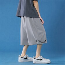 K160P45蓝底冰丝港风休闲凉爽宽松七分裤纯色学生百搭抽绳夏装，男装休闲裤，电商A050