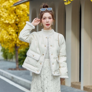 【bao款现货】2024新款冬装新中式刺绣拼接水貂毛羽绒服白鸭绒图片