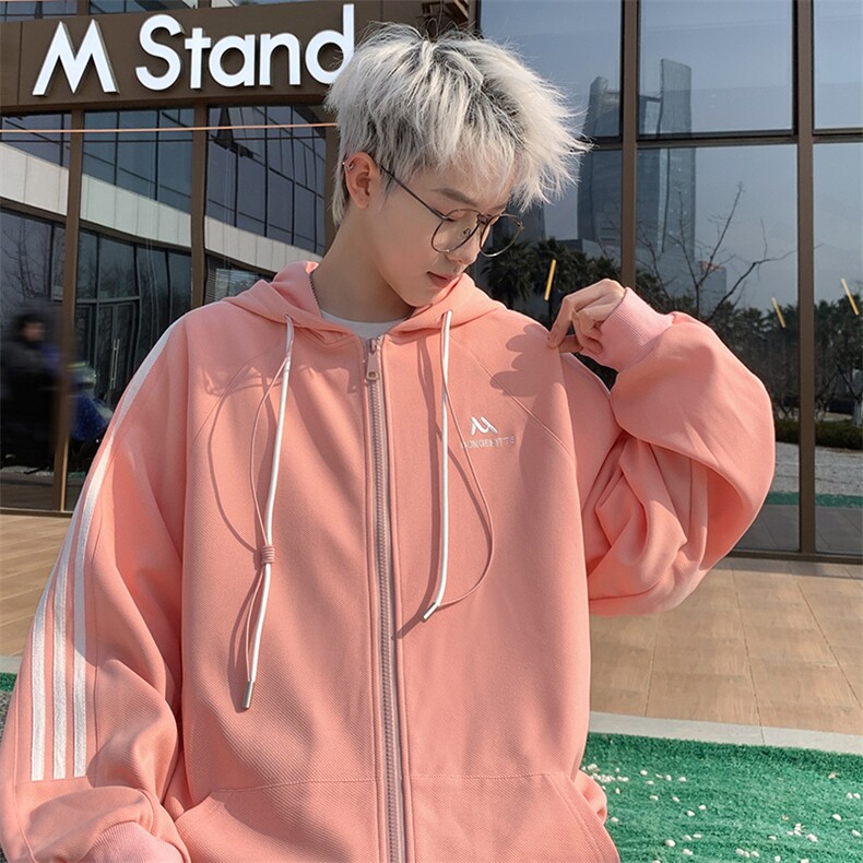 港风340克克罗心复合面料三条杠时尚开衫卫衣外套XZ301AKS01P78，男装卫衣，星座301A