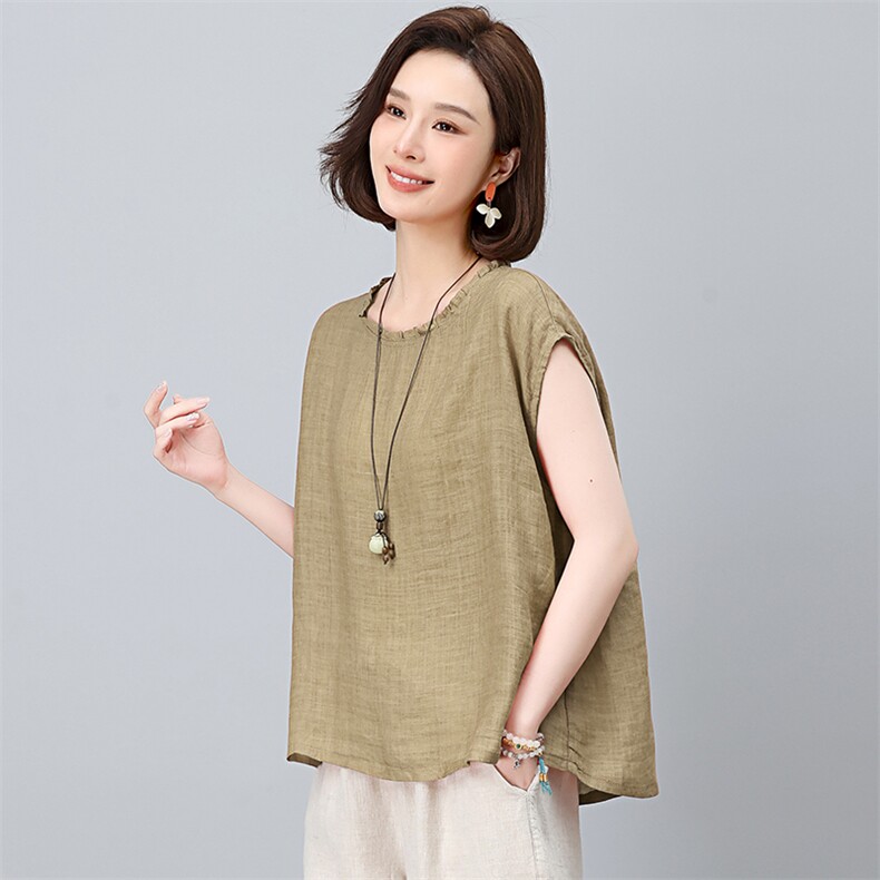 纯苎麻女夏季2025新款轻奢高级感洋气减龄妈妈夏装刺绣休闲,女装衬衫,独衣靓
