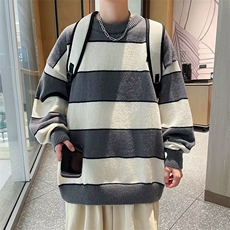 条纹撞色毛衣男秋冬季新款宽松休闲针织衫线衣外套M5641/P50，男装针织衫/毛衣，星座506