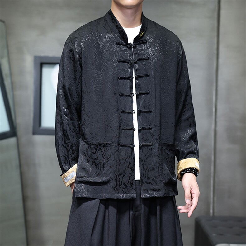 新中式新品（黑财神）风潮休闲盘扣丝绸改良唐装外套C3460,男装民族服装,星座305A（原312A-1）