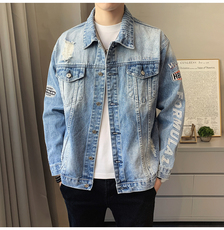 jk818-p80M-5XL砖墙ins牛仔夹克拉链破洞大码男日系CITYBOY，男装夹克，星座103A