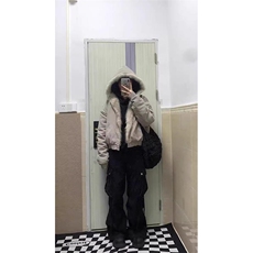 现货高品质美式高街冬季重磅硬挺短款座山雕毛领棉衣男女加厚外套，男装棉衣，电商A486
