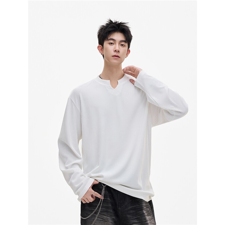 【现货】XZ1218TX204特价P37美式小V领肌理感简约长袖T恤,男装T恤,星座1218（原611-3）