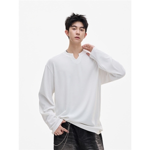 【现货】XZ1218 TX204 特价P37 美式小V领肌理感简约长袖T恤图片