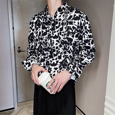 轻熟豹纹宽松阔版衬衣个性领口设计长袖衬衫CY04/P45，男装衬衫，电商A243