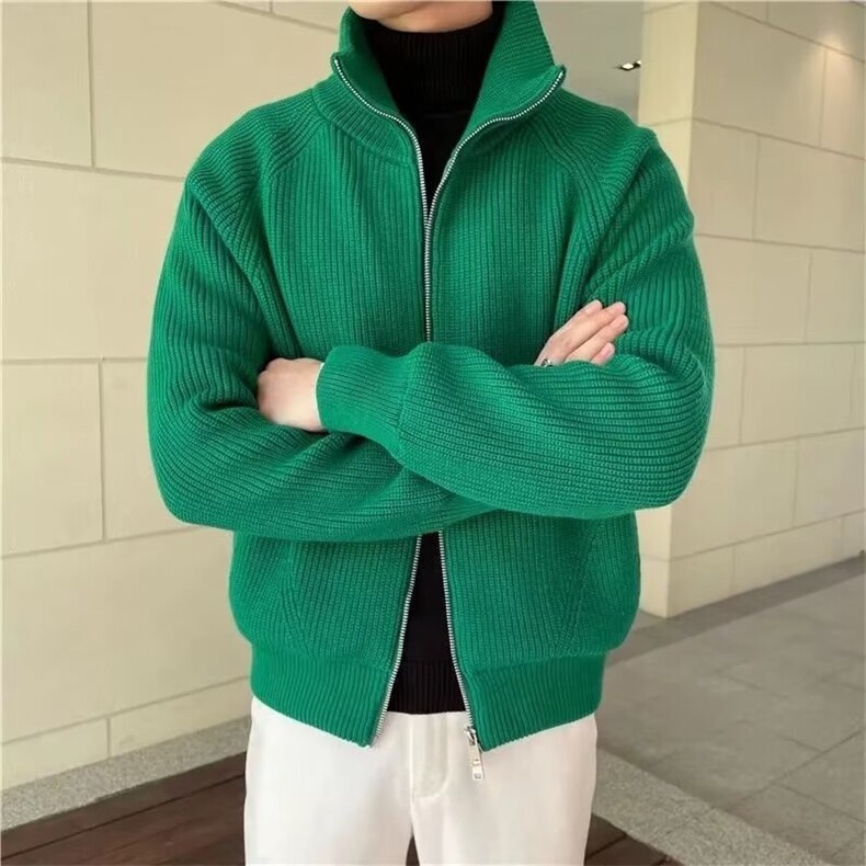 美式高街宽松时髦拉链立领外套男新款针织毛衣,男装针织衫/毛衣,星座410-7