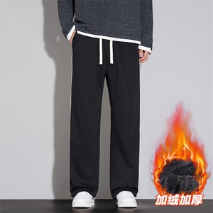 秋冬阔腿裤男百搭垂感针织休闲裤痞帅加绒直筒裤D016-P45加绒P50图片