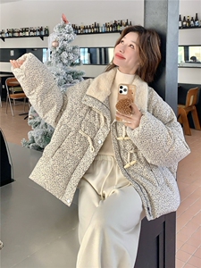 撞色短款小香风碎花羽绒服2025新款女冬独特漂亮毛绒领派克服外套图片