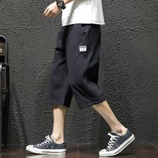 2021夏季新日系大码男黑墙亚麻中裤透气休闲裤棉麻七分裤K583-P30，男装休闲裤，电商A001