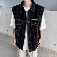 BJHG不计后果秋季工装马甲女潮美式复古牛仔无袖肩外套W5906-P56，男装工装外套，星座412-2