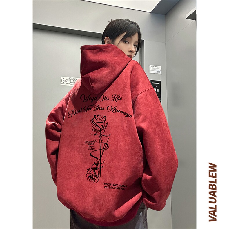 麂皮绒连帽卫衣直播品质重磅400克玫瑰花印花JL7126-P45控78,男装卫衣,星座508（原C305）