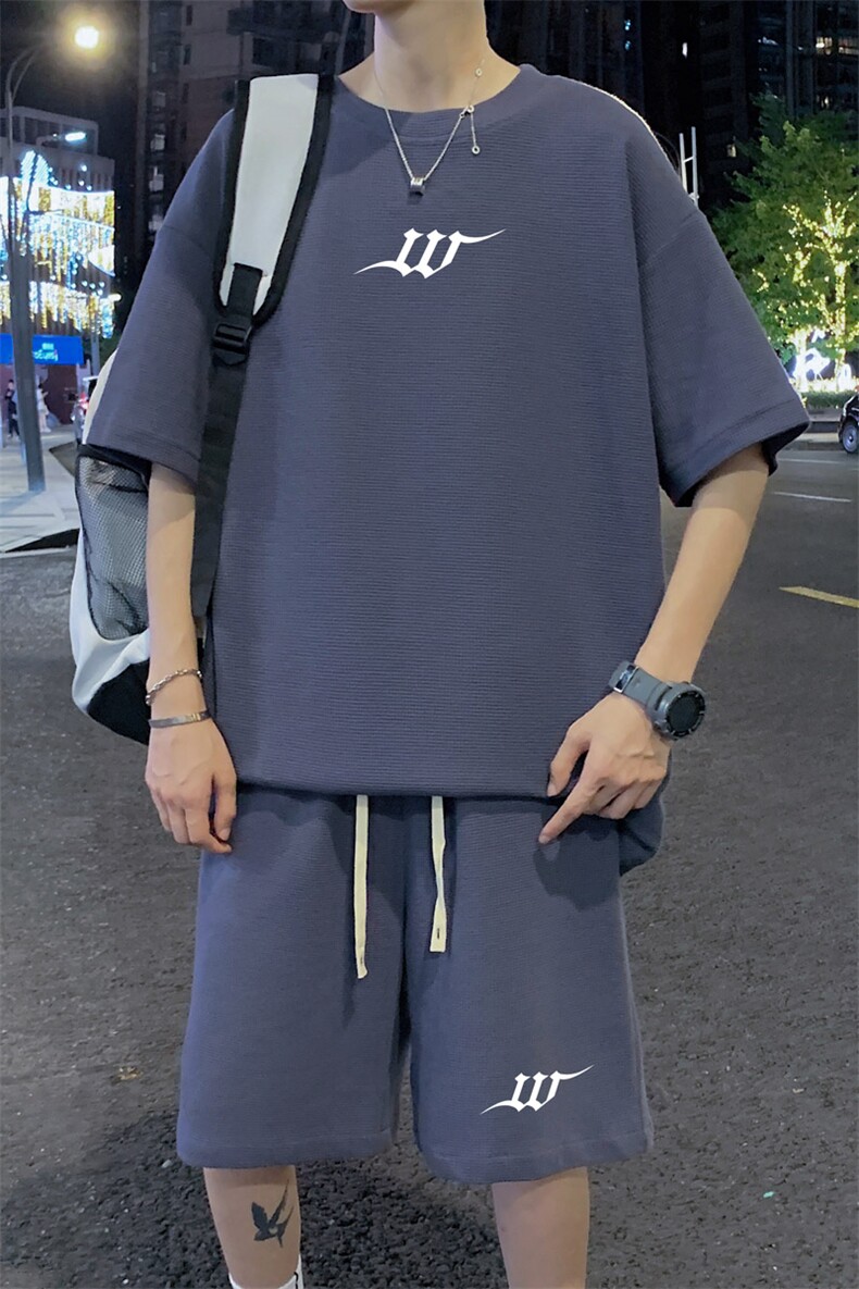 ！2025夏季新款男士华夫格短袖T恤套装学生一套HTZ123P50,男装T恤,电商B220