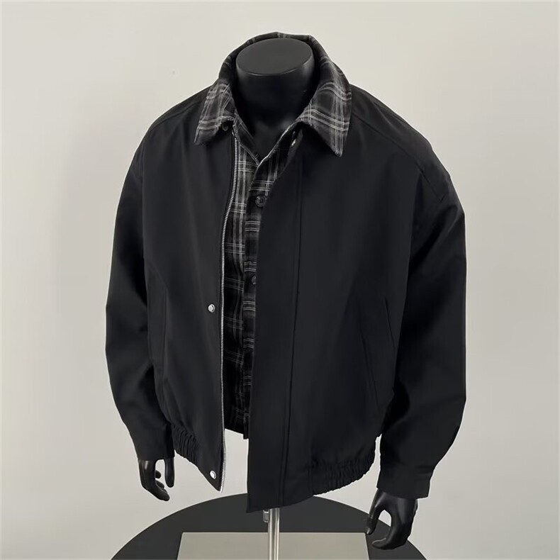 巴恩风格纹翻领棉服复古美式宽松假两件夹克痞帅外套-JK610,男装夹克,星座1002-2
