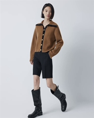 2025年秋季常规款翻领针织开衫美拉德风格宽松气质毛衣，女装针织衫/毛衣，泰沅羊绒