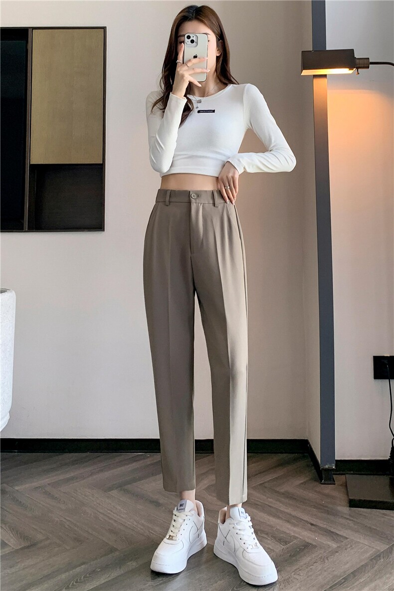 2024秋季新款垂感小西裤显瘦八分九分小个子高腰宽松女裤烟管裤,女装休闲裤,梦白服饰厂