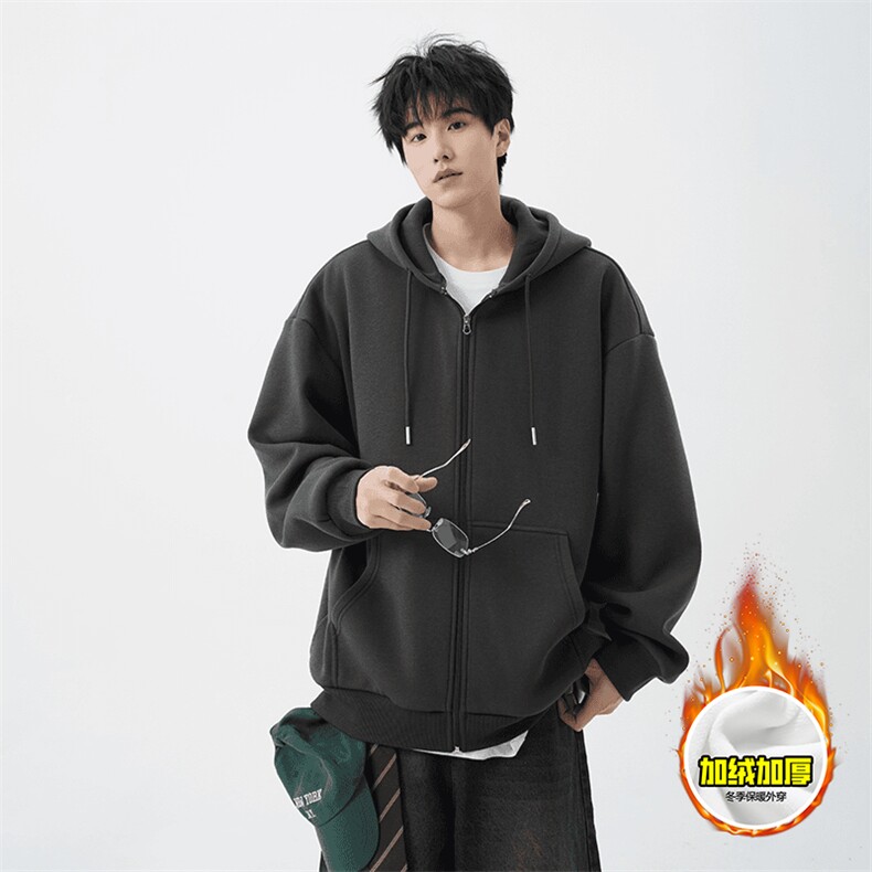 480G重磅加绒加厚硬挺boxy男女秋冬美式高街结构连帽卫衣开衫外套，女装短外套，电商A486-1