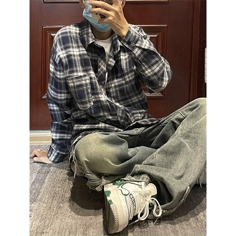 【有货】cleanfit藏青色格子衬衫男长袖美式复古衬衣V3211PP-P38,男装衬衫,星座1007（原301D）