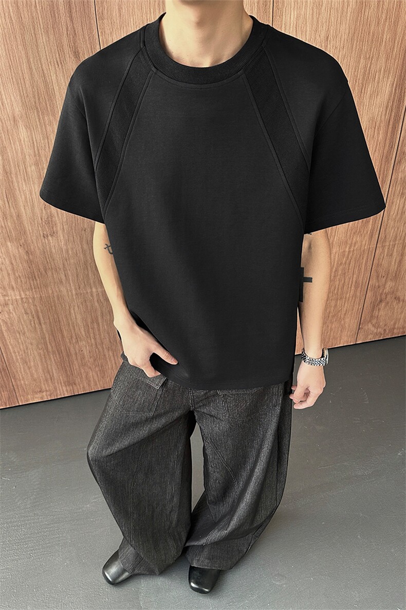 2026夏季拼接短袖T恤美式解构圆领男女X64112-TP14不,男装T恤,电商A102