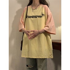 1中性大码M-5XL插肩袖设计情侣女美式潮短袖T恤男DT8794P35控49，男装T恤，星座226-2