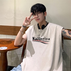 ！2025夏季新款男士印花麂皮绒无袖T恤百搭背心TLBX10特P18，男装T恤，电商B220