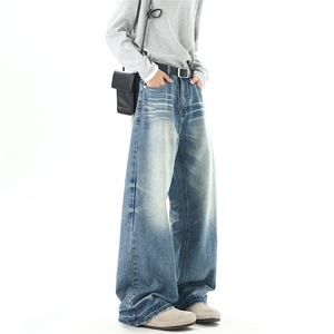 现货02 美式高街浅蓝色牛仔男潮牌直筒裤 XZ211-1-K2587-P60 控88图片