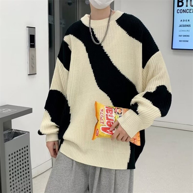 韩版宽松长袖百搭休闲针织衫2023秋冬新款拼色圆领毛衣M637-P38,男装针织衫/毛衣,星座512-2