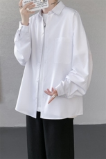 衬衫男秋季新款港风宽松纯色口袋款长袖衬衣CS151-P30，男装衬衫，星座214-3