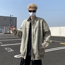 2024新款美式高街立领拉链牛仔夹克宽松潮牌复古青少年W8302-P72，男装夹克，星座512-4