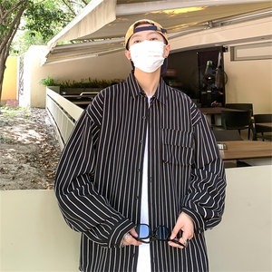 C3082/P40秋装新款条纹长袖衬衣男立体口袋工装大码衬衫男上衣图片