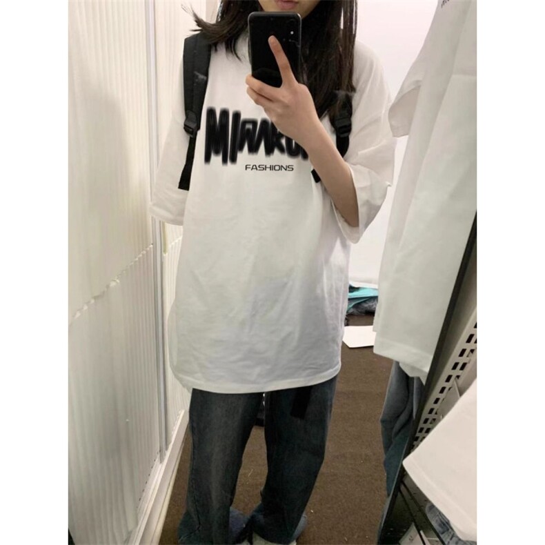 T0655-P25 白色纯棉短袖 美式复古字母印花 男女同款图片