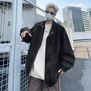 立领水洗牛仔外套男款美式痞帅小众宽松夹克港风潮牌ins百搭上衣图片