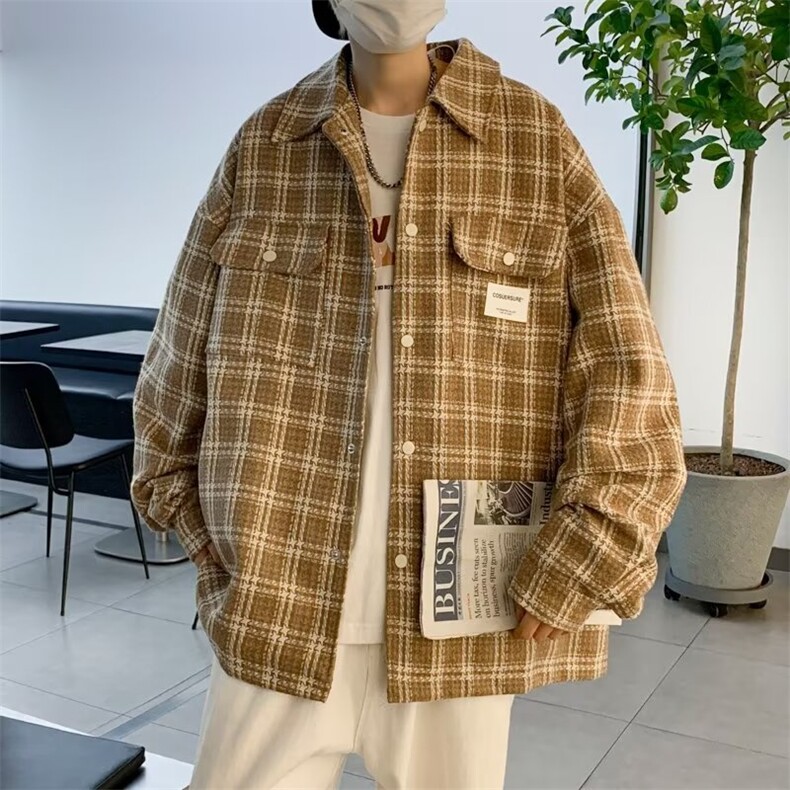 高街刺绣夹克宽松潮牌休闲衣服春秋格子小香风外套男 W5177-P67图片