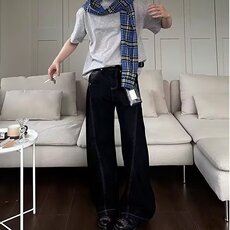 设计感辑明线轮廓设计黑色牛仔裤男女同款阔腿直筒裤，男装牛仔裤，四季星座505