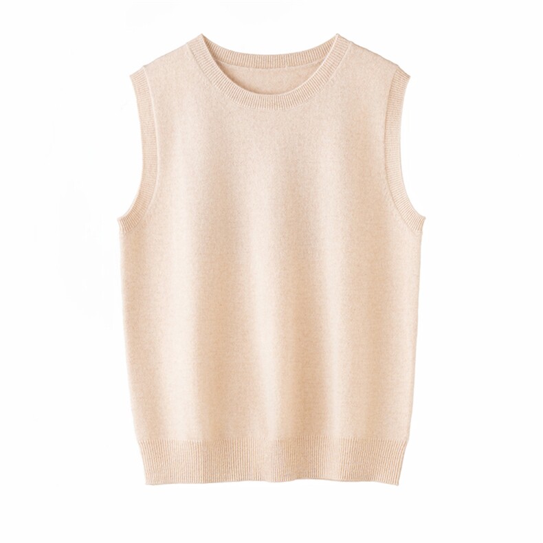 2025夏秋新款羊绒衫女100纯山羊绒圆领纯色针织马甲背心无袖坎肩，女装马甲，濮尚羊绒