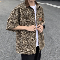 夏季纯棉斜纹豹纹休闲时尚衬衫撞色领衬衣CC43，男装衬衫，星座1116A-1（原606A）