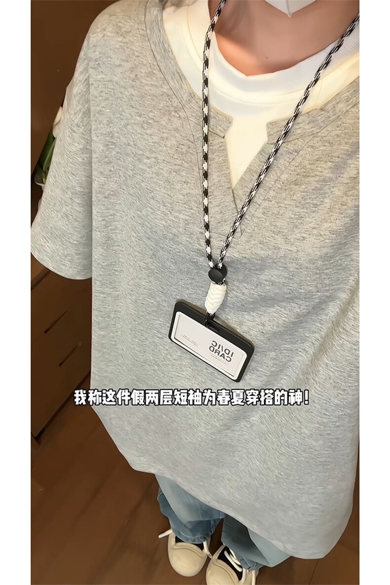 韩系文艺感松弛百搭假两件上衣慵懒风潮流T恤HY735TP28控58无差价,男装T恤,电商A102B