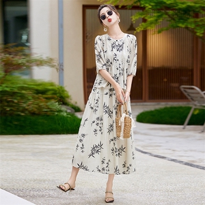 新中式国风印花套装女2025夏季新款宽松显瘦气质上衣半身裙两件套图片