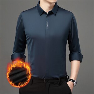 衬衫男长袖商务季厚款加绒衬衣男士内搭中年寸衫XX21411-1-P110，男装衬衫，电商B212（原钱塘6029）