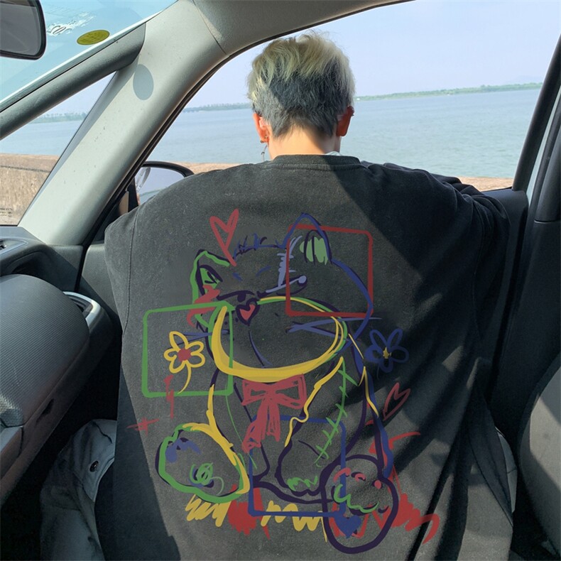 美式潮牌重磅水洗做旧圆领卫衣力推大码男XZ517A-2-Y7740-P58图片