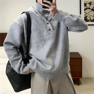 网图美式慵懒风高领假两件连帽针织衫情侣毛衣 A025-CM15166-P65图片