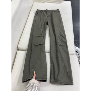 B221 美式ins高街斜切宽松休闲洗褪弯刀牛仔裤 LK26619-特P50控88图片