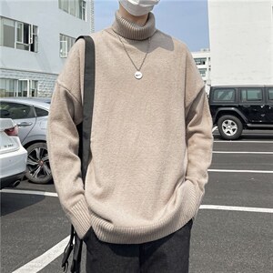 大量现货高领毛衣男秋冬痞帅ins宽松情侣纯色休闲针织衫 M182-P30图片