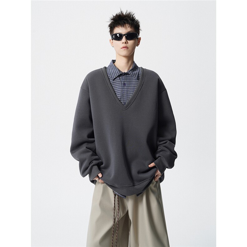 现货-原创秋冬卫衣大V领百搭卫衣极简华棉1016-1Y127P41K69,男装卫衣,星座1016-1（原电商B408-1）